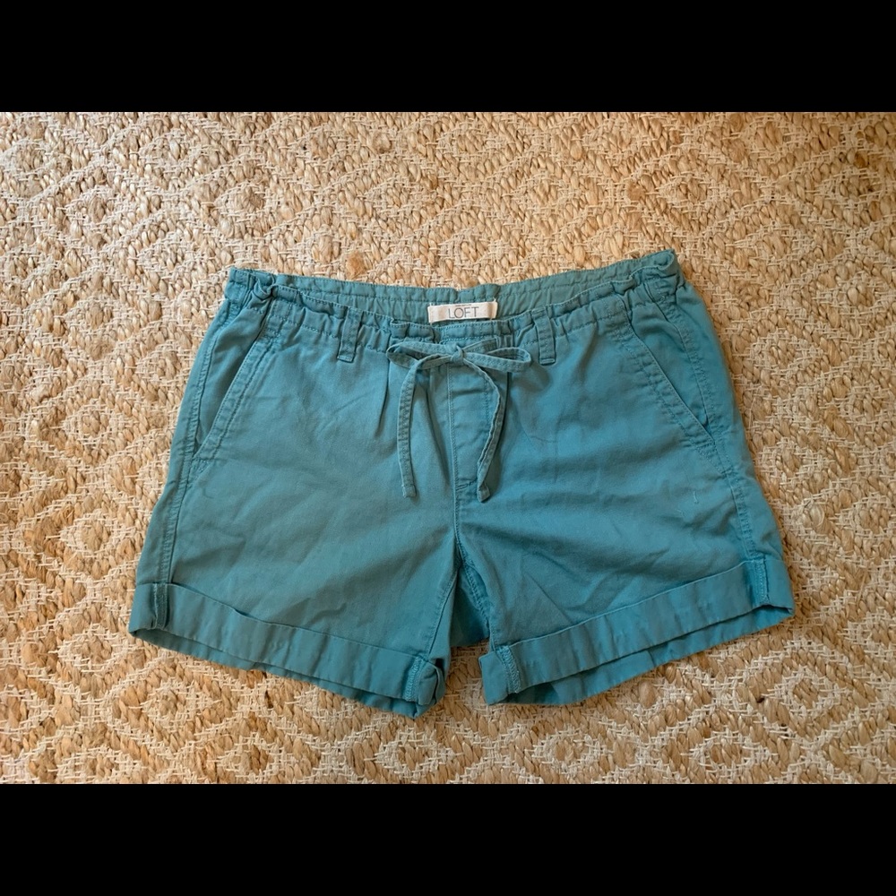 Loft teal cotton linen cuffed shorts size 2